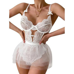 Woman White Lace Bodysuit Womens Lingerie Teddy Lingerie Set 1 Piece Body suits